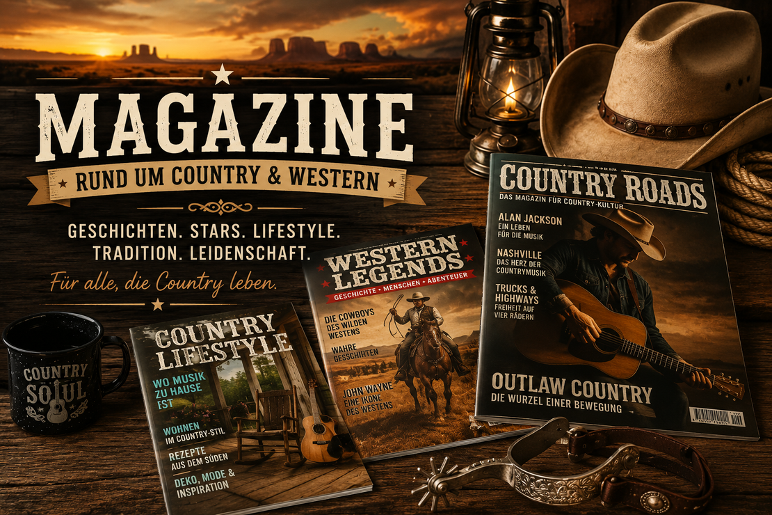 Person liest ein Magazin mit Country-Thema